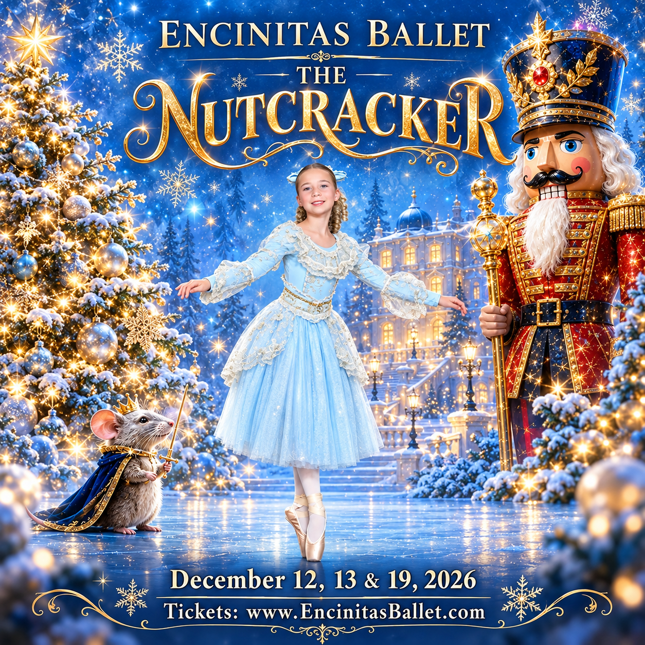 Encinitas Ballet Nutcracker poster featuring young ballerina